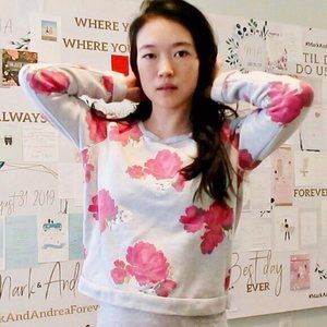 LOFT Flowery Long Sleeve Sweater Top Size Small